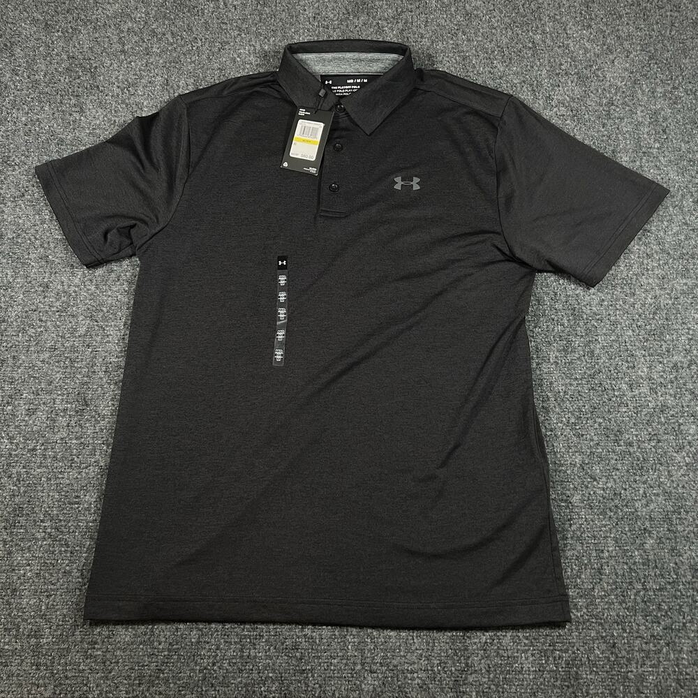 NEW Under Armour Playoff Polo - Black Heatgear Golf UPF 30 Medium